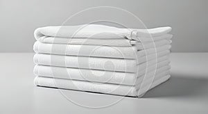 Stack of Clean White Folded Towels on a Light Gray Surface