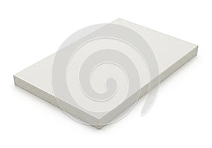 A stack of white paper sheets on a plain white background for office or school use