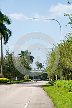 Neat and tidy landscaped streets in Weston Florida USA