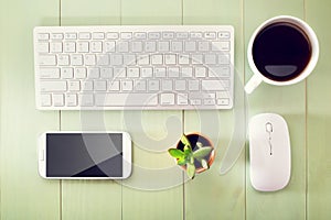 Neat workstation on a wooden desk