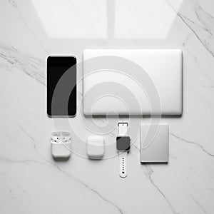 A neatly arranged collection of tech