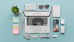 Include a laptop smartphone displaying 10 53 wireless earbuds