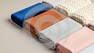 Textile materials and colors reflecting a focus on fabric structure