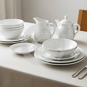 A neatly arranged set of white