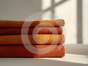 Cozy Stacked Orange Textiles with Window Light