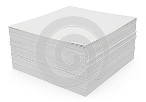 Stack of white paper sheets on a plain white background