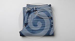 Folded Blue Denim Jeans on a White Background