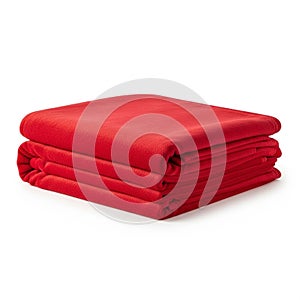 Stack of Folded Red Fleece Blankets on a White Background stacked