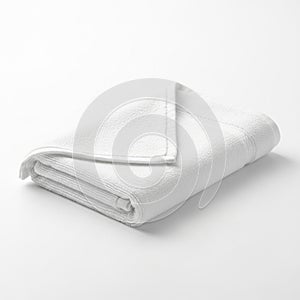 Neatly Folded White Terry Cloth Towel on a White Background clean