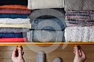 Neatly ordered clothes in drawer photo