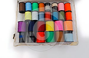 Organized Colorful Sewing Thread Spools Collection