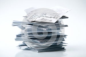 Stack of Receipts and Order Confirmations on a Clean White Surface Generative AI