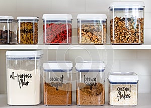 Neatly organized transparent canisters for baking ingredients