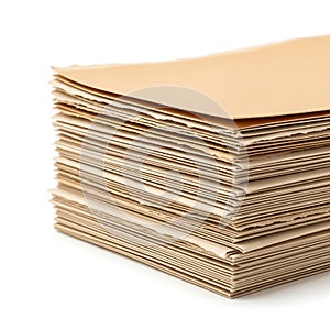 Stack of brown paper sheets isolated on white background