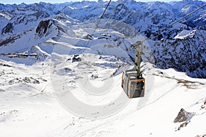 Nebelhorn cable car in winter. The Alps, Germany.