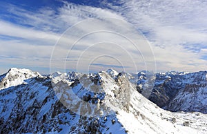 The Nebelhorn Mountain in winter. Alps, Germany.