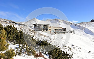 The Nebelhorn Mountain in winter. HÃ¶fatsblick (Hoefatsblick) station. The Alps, Germany.