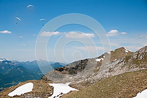 Nebelhorn summit, floating paraglider