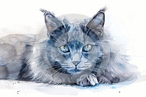 Nebelung watercolor, isolated on white background