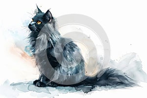 Nebelung watercolor, isolated on white background