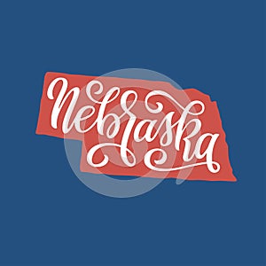 Nebraska. Hand drawn USA state name inside state silhouette. Vector illustration.