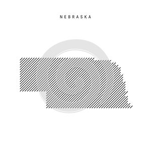 Nebraska map from pattern of black slanted parallel lines. Flat vector illustration isolated on white