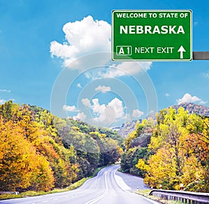 NEBRASKA road sign against clear blue sky