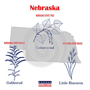 Nebraska. Set of USA official state symbols