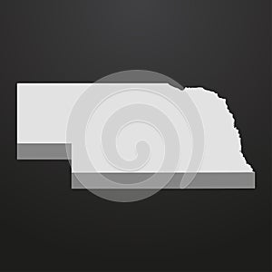 Nebraska State map in gray on a black background 3d