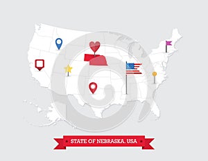 Nebraska State map highlighted on USA map