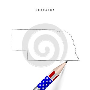 Nebraska US state vector map pencil sketch. Nebraska outline map with pencil in american flag colors
