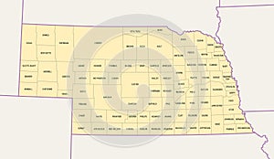Nebraska, U.S. state, subdivided into 93 counties, political map