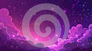 The nebula effect is painted on a night starry sky with lilac and pink colors. Modern illustration of infinity with