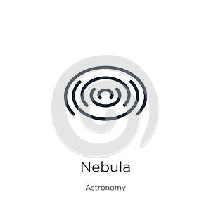 Nebula icon. Thin linear nebula outline icon isolated on white background from astronomy collection. Line vector sign, symbol for
