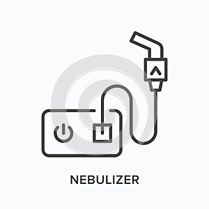 Nebulizer flat line icon. Vector outline illustration of breathing machine. Black thin linear pictogram for respiratory