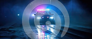 Necessary Urgency A Police Car\'s High-Speed Response In The Foggy Night