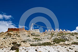 Nechung Village with Deser Landscape, Monastery in the Tibetan Influenced Mustang of Nepal