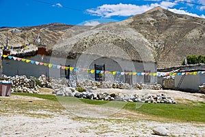 Nechung Village with Deser Landscape, Monastery in the Tibetan Influenced Mustang of Nepal