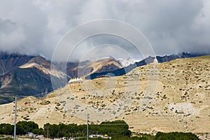 Nechung Village with Deser Landscape, Monastery in the Tibetan Influenced Mustang of Nepal