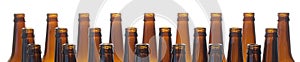 Neck beer bottles brown glass, isolated on white background.