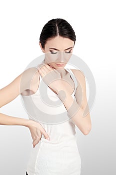 Neck Pain. Beautiful Woman Having Pain In Neck, Painful Feeling