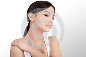 Neck Pain. Beautiful Woman Having Pain In Neck, Painful Feeling