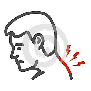 Neck pain line icon, Body pain concept, Man suffering from neck ache sign on white background, man with pain in his neck