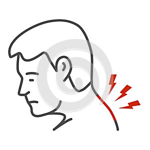 Neck pain thin line icon, Body pain concept, Man suffering from neck ache sign on white background, man with pain in his