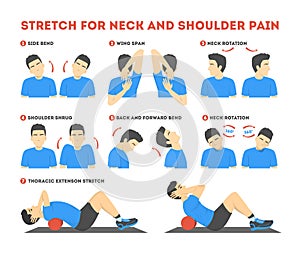 Neck and shoulder exercise. Stretch to relieve neck pain photo