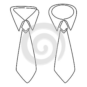 Neck tie, an accessory for a business men`s suit on a shirt collar. Continuous line drawing illustration
