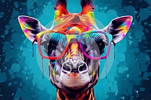 neck wildlife zoo sunglasses colorful mammal portrait giraffe animal africa. Generative AI.