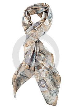 A neckerchief is grey strung on a knot on a white background