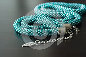 Necklace from beads of color aquamarine