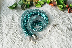 Necklace from beads of color aquamarine